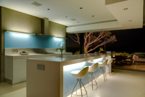 The uber modern lighting in the kitchen of Serenity in Camps Bay